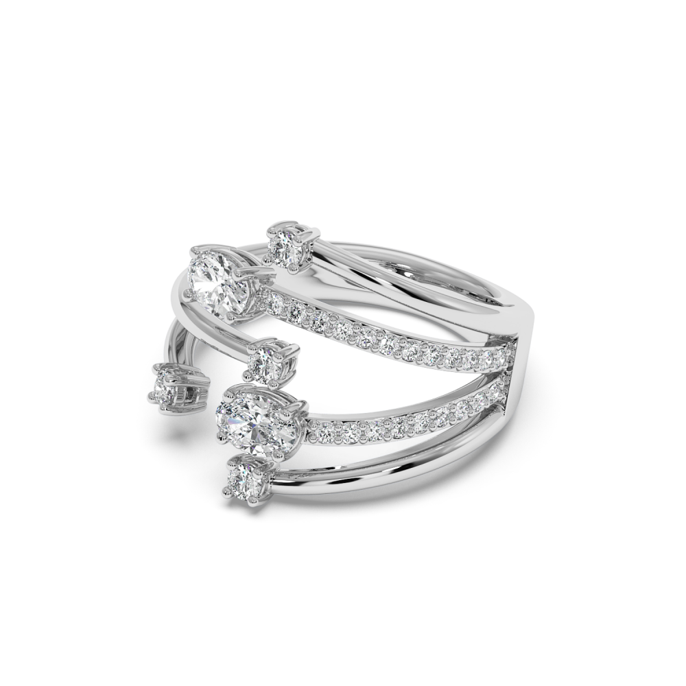 Ring with oval diamonds of 0.48 ct and round diamonds of 0.37 ct