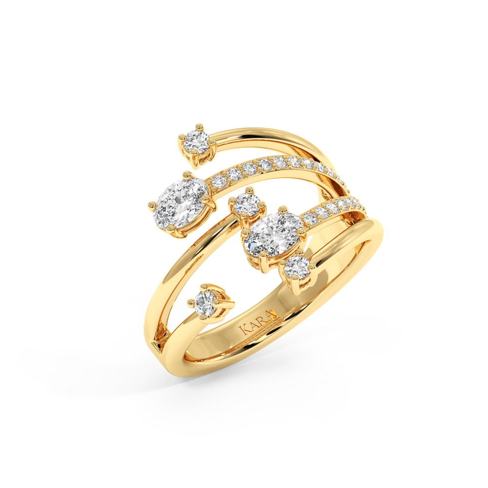 Ring with oval diamonds of 0.48 ct and round diamonds of 0.37 ct