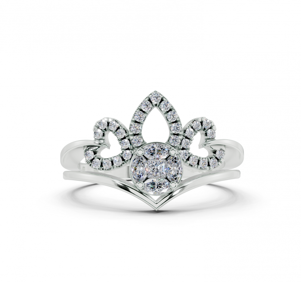 Ring with 0.10 ct Marquise Cut diamonds, 0.04 ct Princess Cut diamonds and 0.13 ct round diamonds
