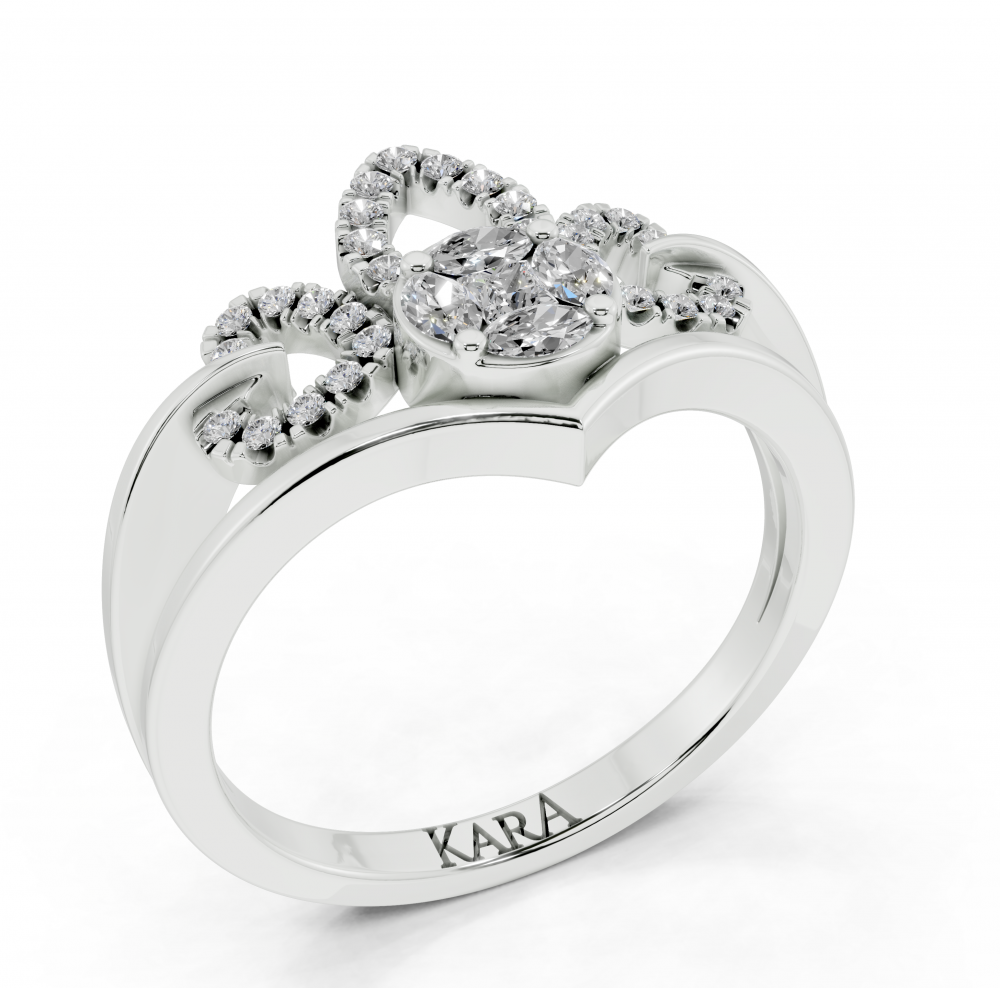 Ring with 0.10 ct Marquise Cut diamonds, 0.04 ct Princess Cut diamonds and 0.13 ct round diamonds