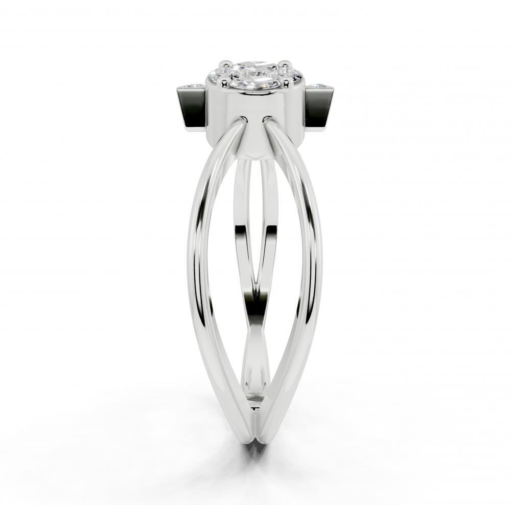 Ring with 0.10 ct Marquise Cut diamonds, 0.05 ct Princess Cut diamonds and 0.12 ct round diamonds