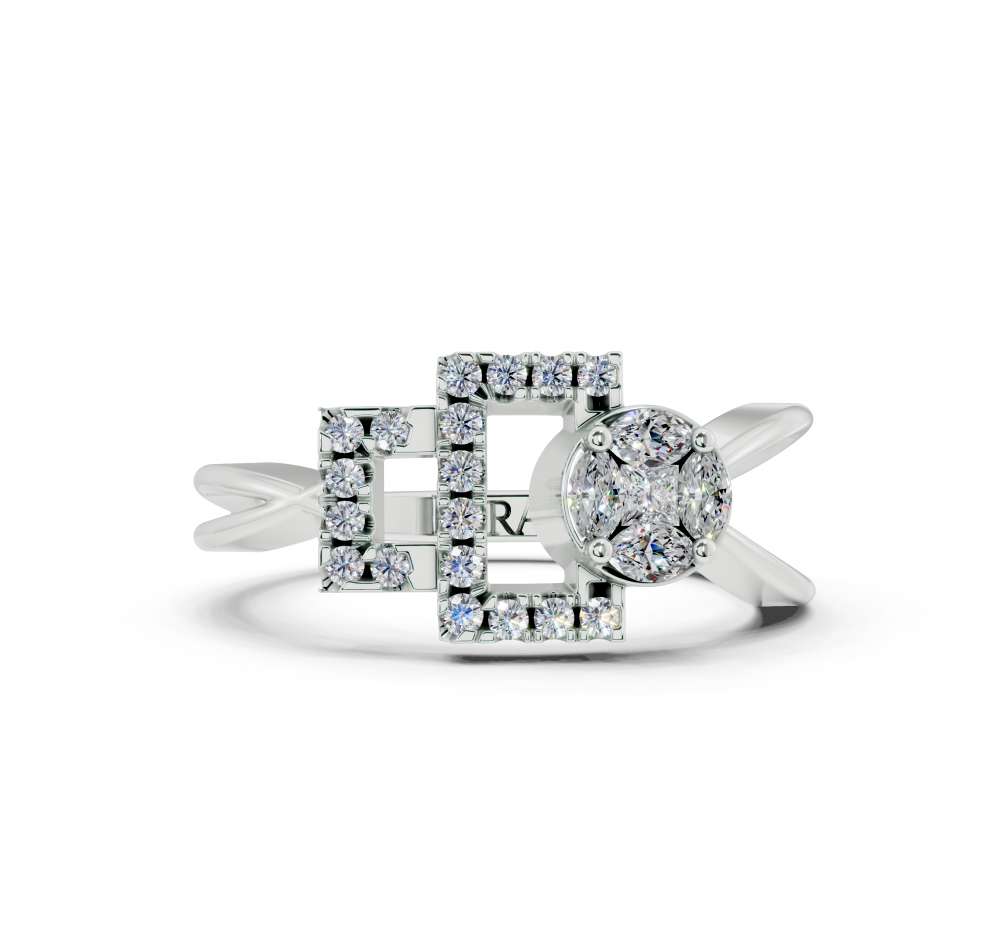 Ring with 0.10 ct Marquise Cut diamonds, 0.05 ct Princess Cut diamonds and 0.12 ct round diamonds