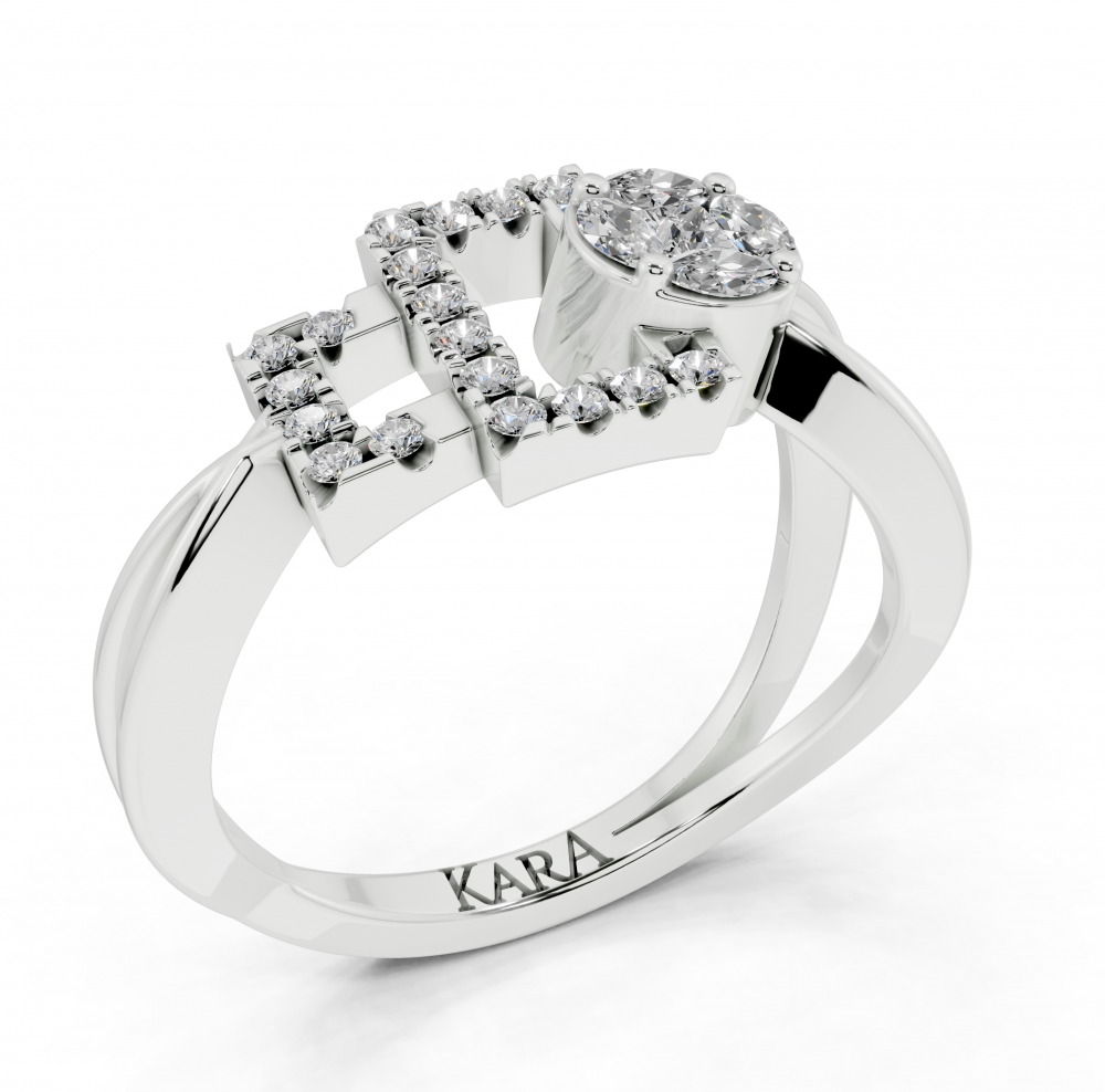 Ring with 0.10 ct Marquise Cut diamonds, 0.05 ct Princess Cut diamonds and 0.12 ct round diamonds