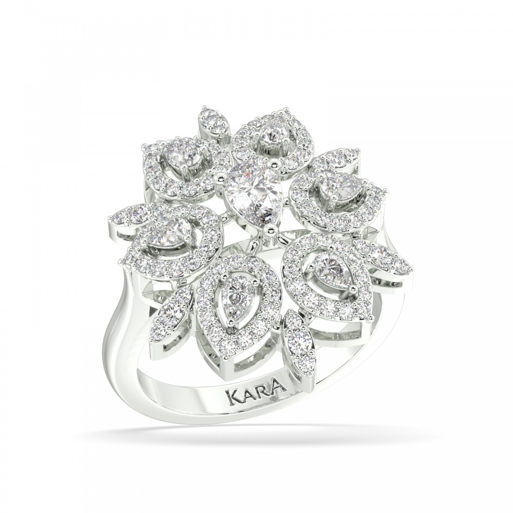 Ring with 0.58 ct Pear diamonds and 0.42 ct round diamonds