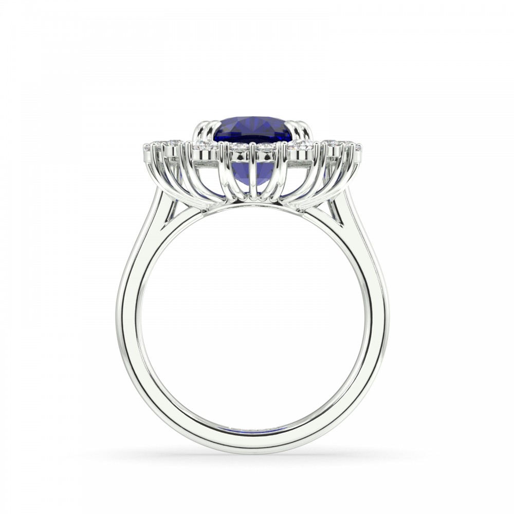 Ring with Pear diamonds of 0.74 ct, round diamonds of 0.36 ct and Tanzanite of 5.54 ct