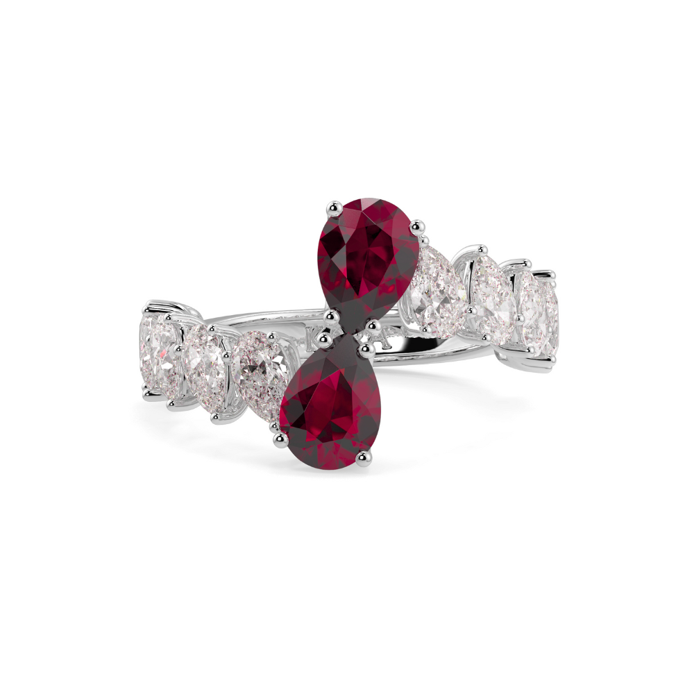 Ring with 1.98 ct Pear Diamonds and 1.88 ct Rubies