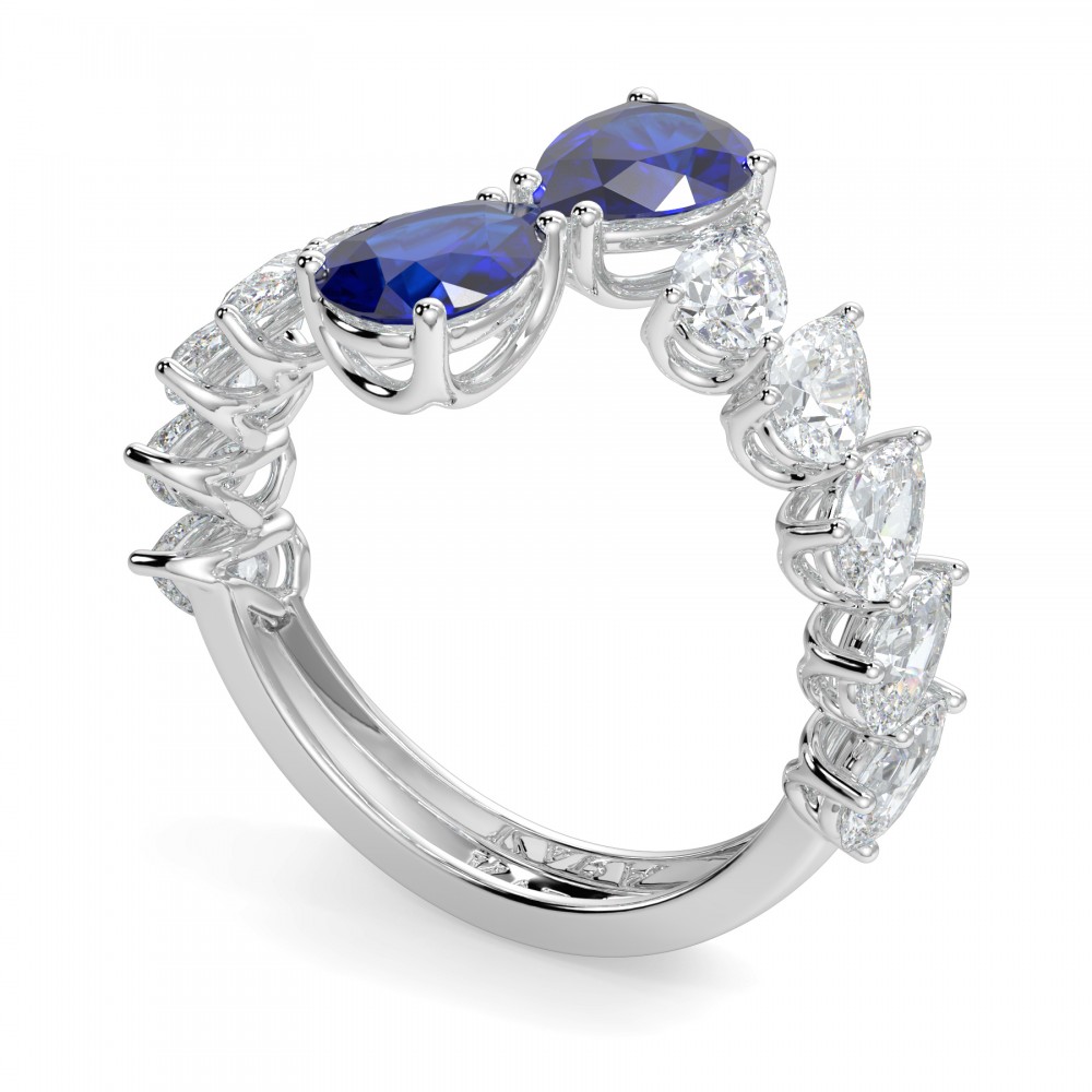 Ring with 2.00 ct Pear Diamonds and 1.80 ct Tanzanite