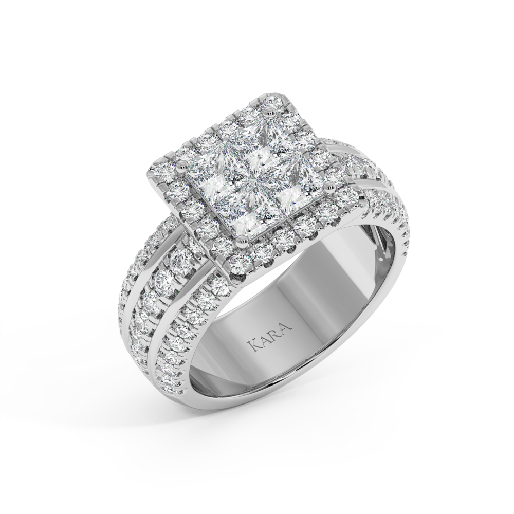1.10 ct Princess Cut diamond ring with 1.11 ct round diamonds