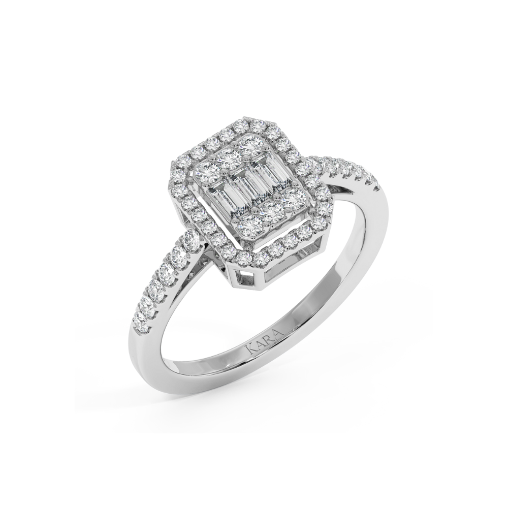 Ring with 0.19 ct Round Diamonds and 0.04 ct Baget Diamonds
