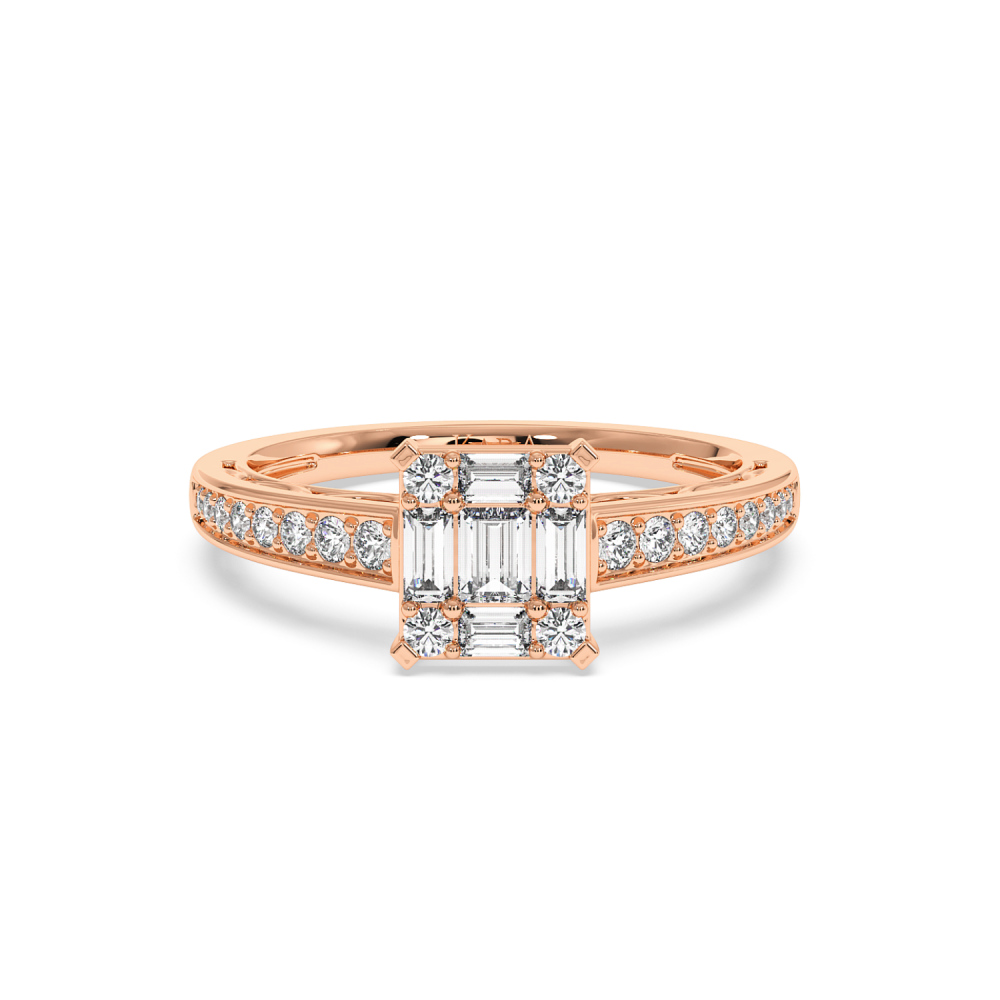 Ring with 0.27 ct Round Diamonds and 0.57 ct Baget Diamonds