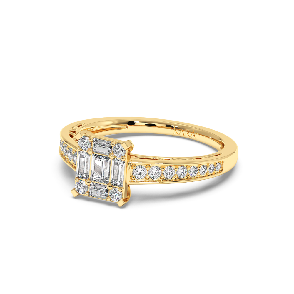 Ring with 0.27 ct Round Diamonds and 0.57 ct Baget Diamonds
