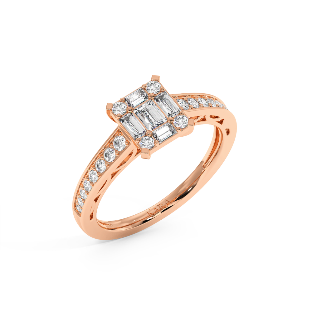 Ring with 0.27 ct Round Diamonds and 0.57 ct Baget Diamonds