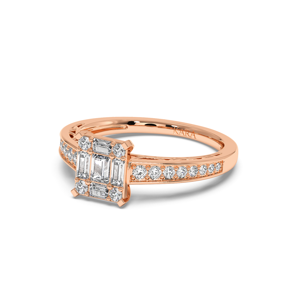 Ring with 0.27 ct Round Diamonds and 0.57 ct Baget Diamonds