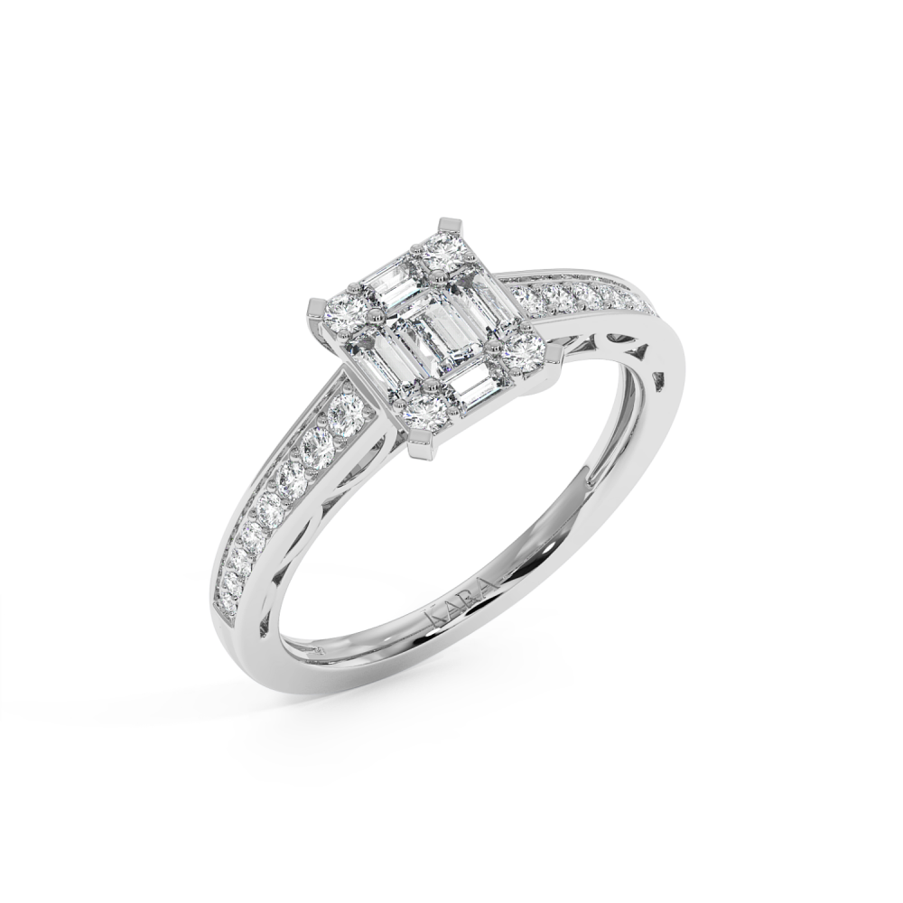 Ring with 0.27 ct Round Diamonds and 0.57 ct Baget Diamonds