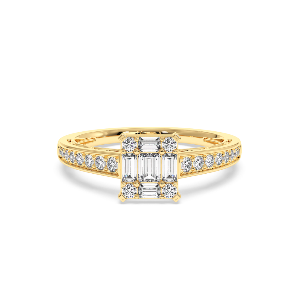 Ring with 0.27 ct Round Diamonds and 0.57 ct Baget Diamonds