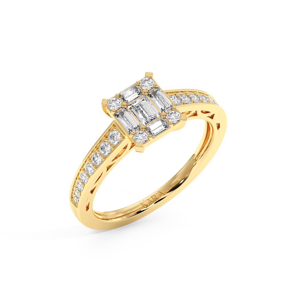 Ring with 0.27 ct Round Diamonds and 0.57 ct Baget Diamonds