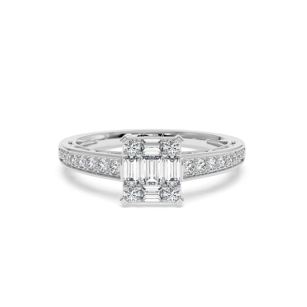 Ring with 0.27 ct Round Diamonds and 0.57 ct Baget Diamonds