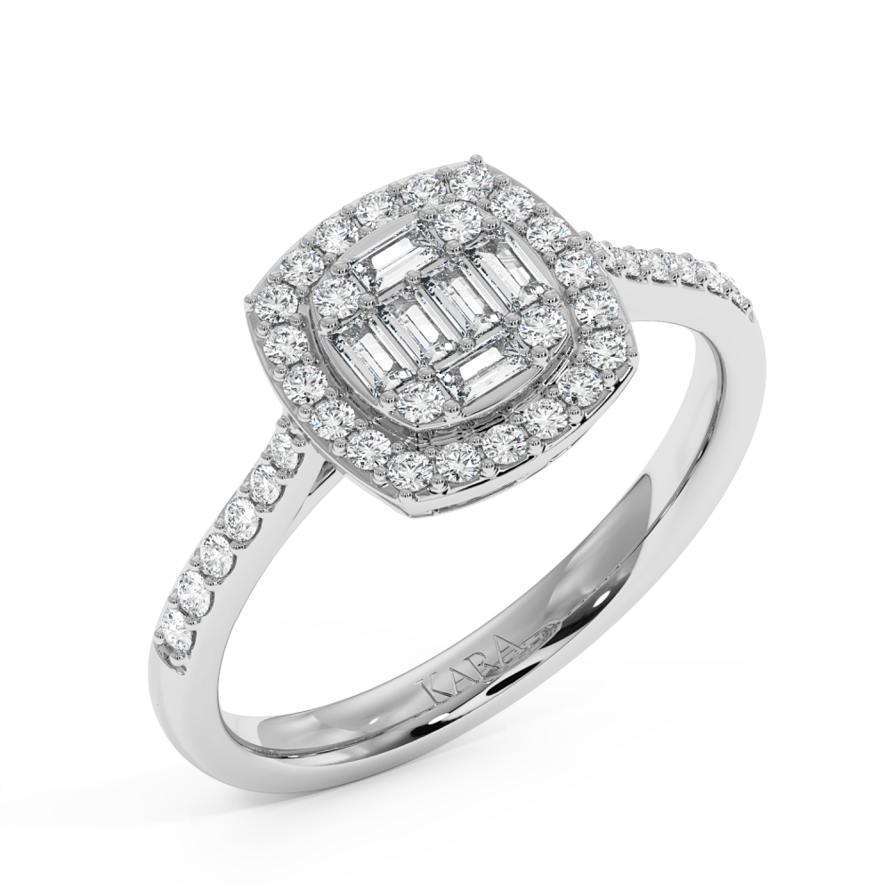 Ring with 0.30 ct Round Diamonds and 0.30 ct Baget Diamonds