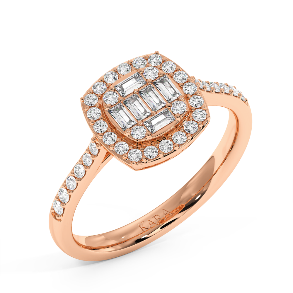 Ring with 0.30 ct Round Diamonds and 0.30 ct Baget Diamonds