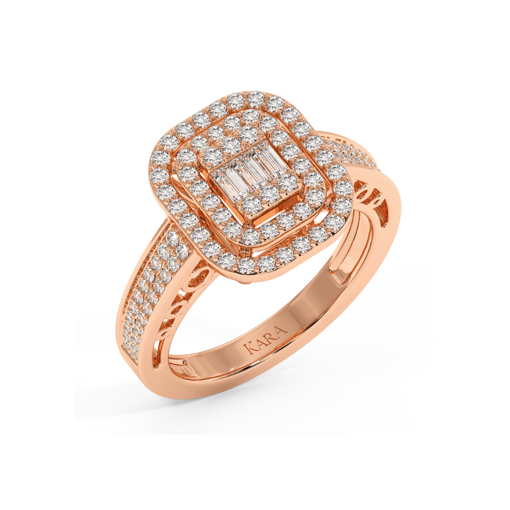 Ring with 0.58 ct Round Diamonds and 0.11 ct Baget Diamonds
