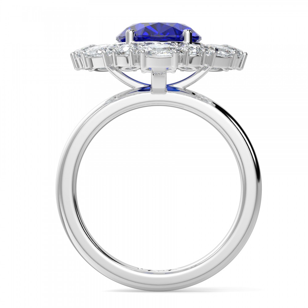 Ring with round diamonds of 0.69 ct, oval diamonds of 0.75 ct and Tanzanite of 3.37 ct