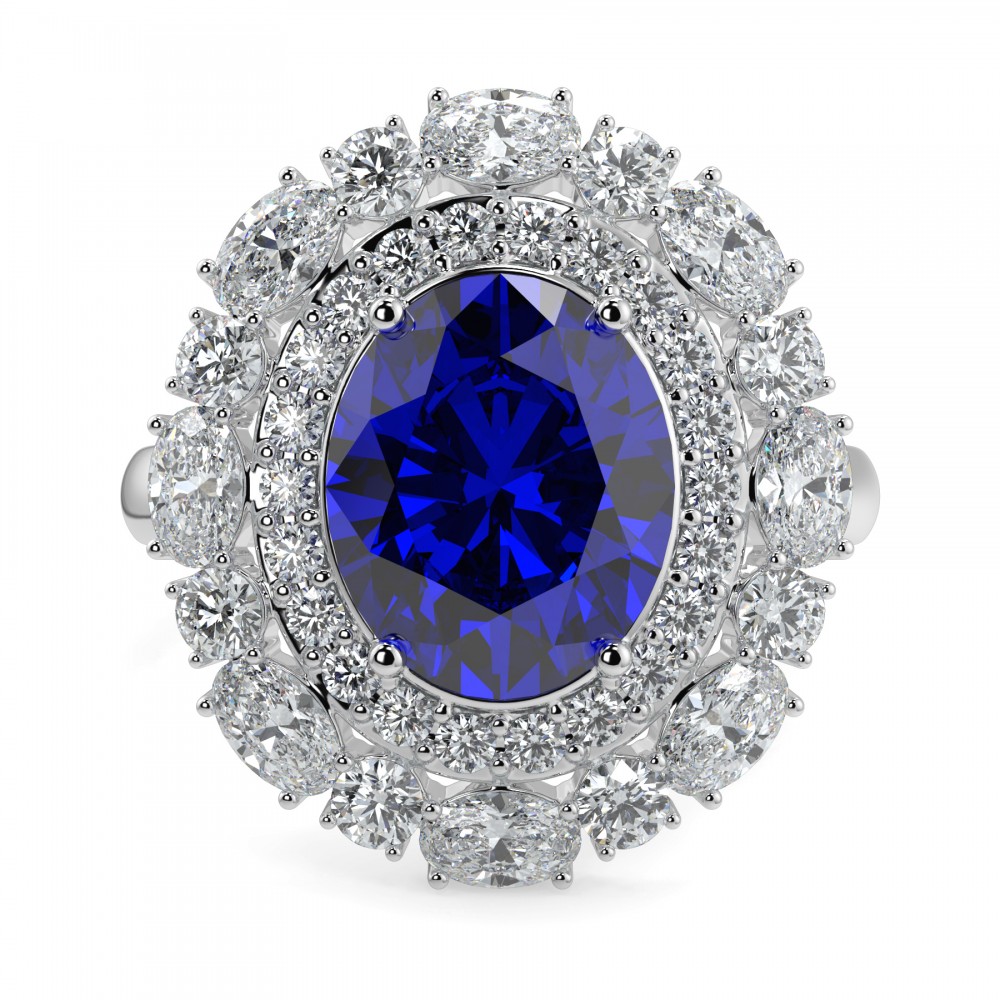 Ring with round diamonds of 0.69 ct, oval diamonds of 0.75 ct and Tanzanite of 3.37 ct