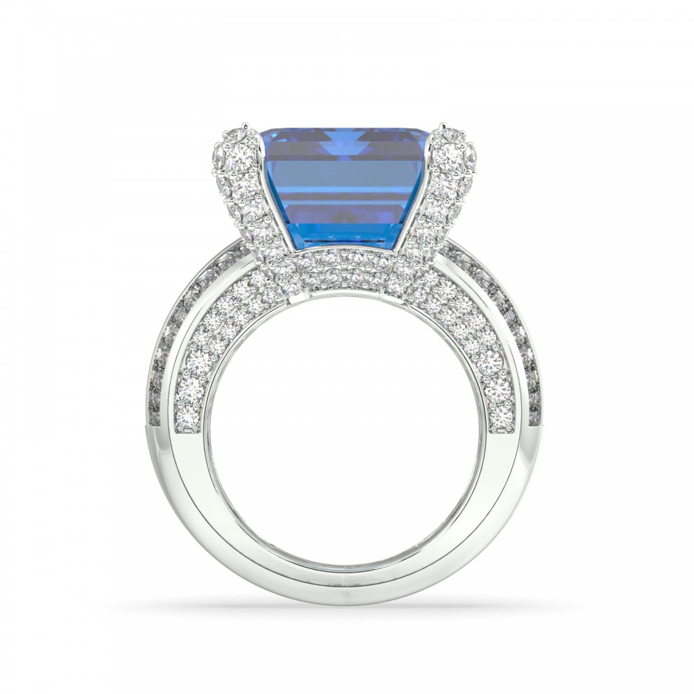 Ring with 2.15 ct Diamonds and 19.09 ct London blue Topaz