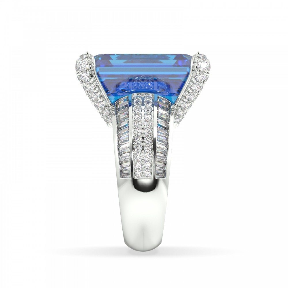 Ring with 2.15 ct Diamonds and 19.09 ct London blue Topaz