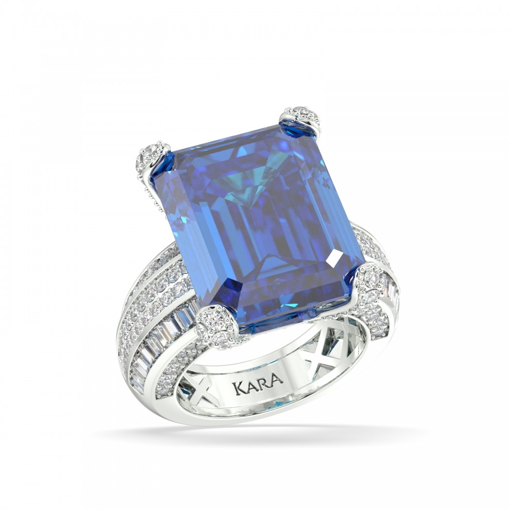 Ring with 2.15 ct Diamonds and 19.09 ct London blue Topaz