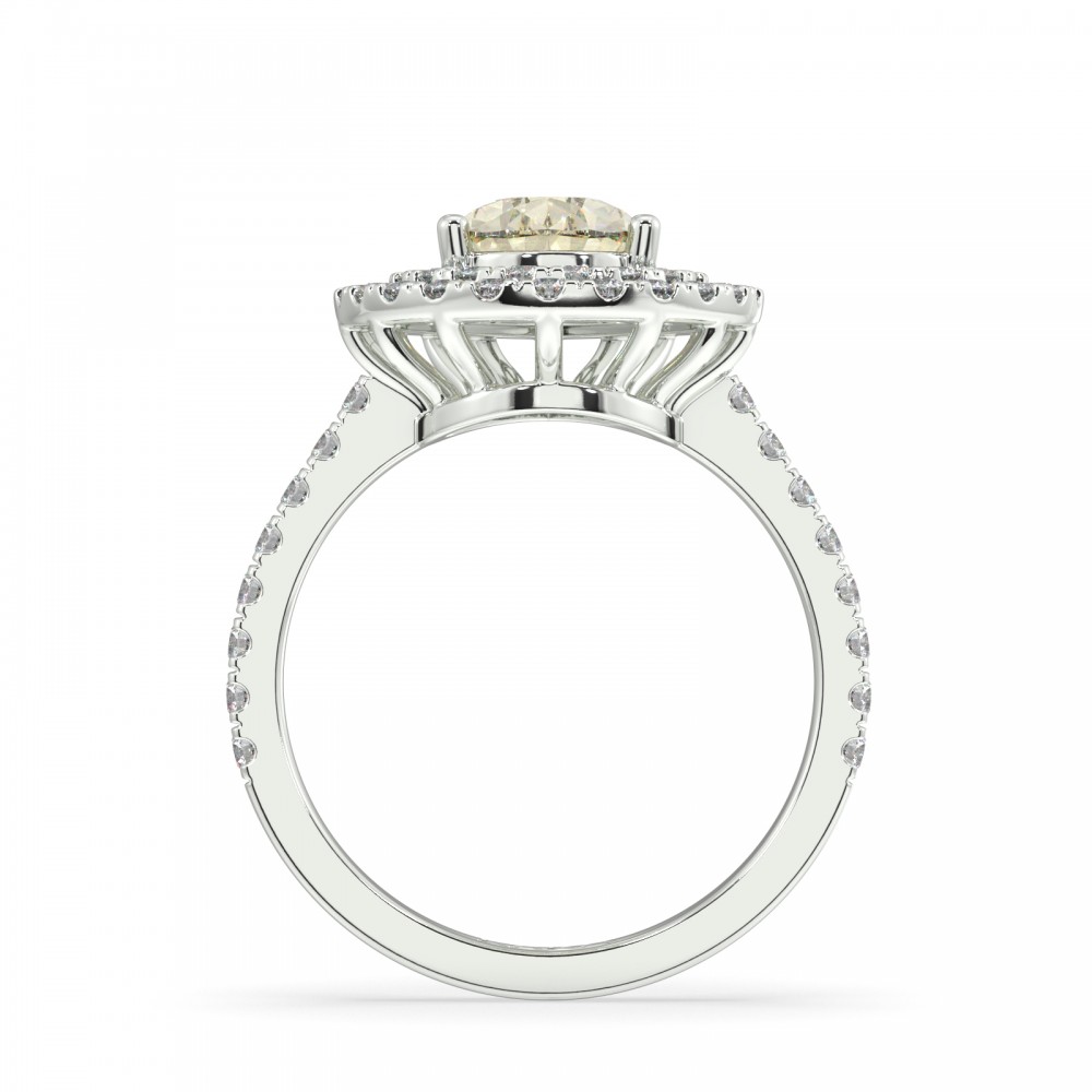 Ring with Fancy Yellow Brownish Fancy Yellow Brownish Pear Cut center 2.01 ct and 0.79 ct Side Diamonds