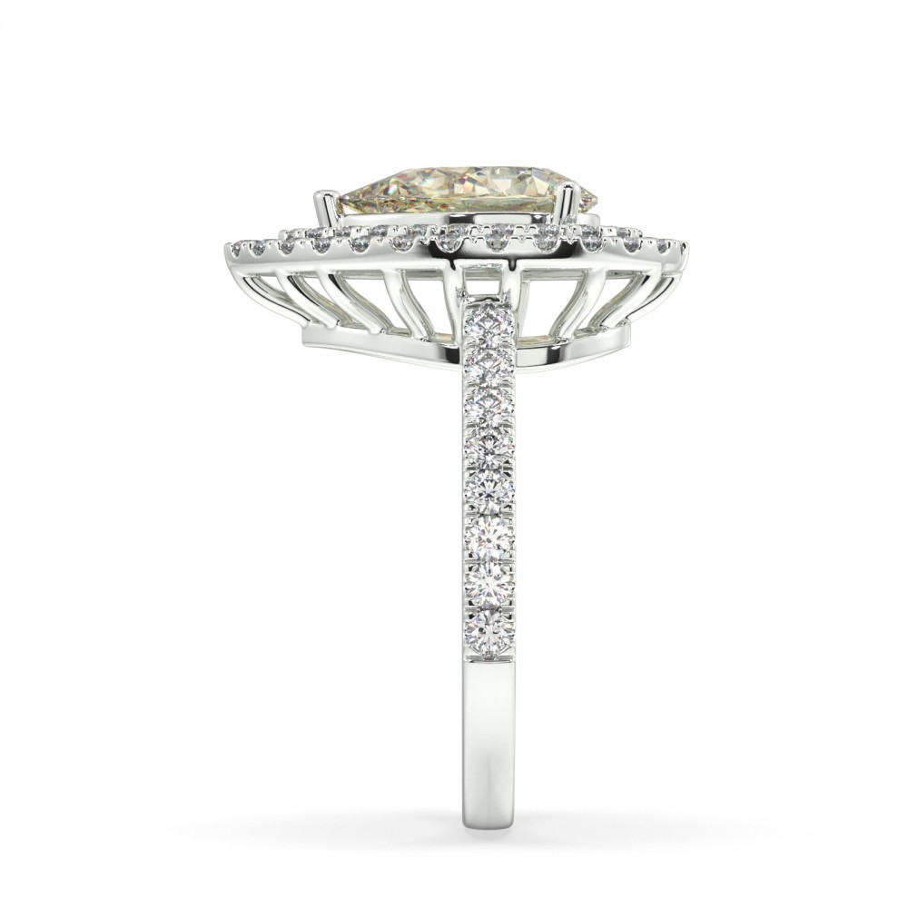 Ring with Fancy Yellow Brownish Fancy Yellow Brownish Pear Cut center 2.01 ct and 0.79 ct Side Diamonds