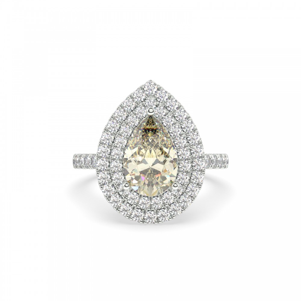 Ring with Fancy Yellow Brownish Fancy Yellow Brownish Pear Cut center 2.01 ct and 0.79 ct Side Diamonds
