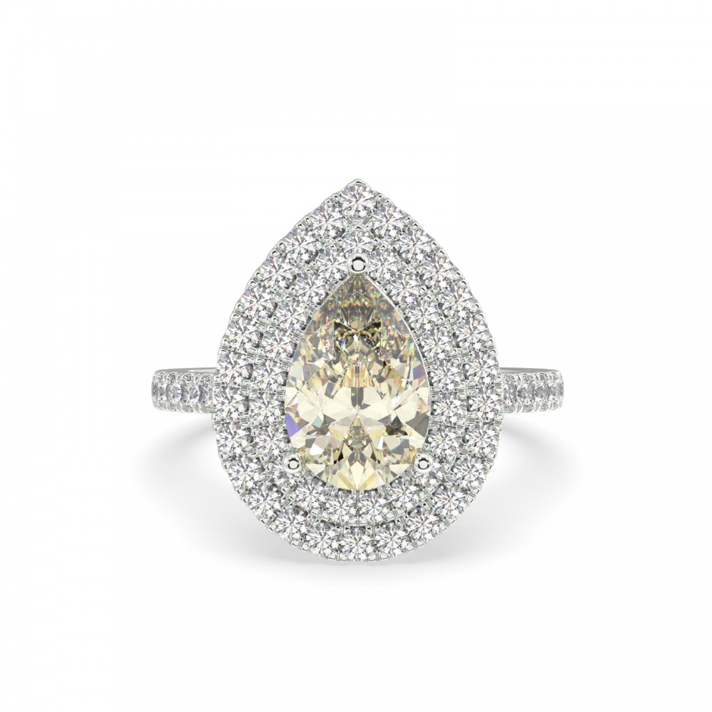 Ring with Fancy Yellow Brownish Fancy Yellow Brownish Pear Cut center 2.01 ct and 0.79 ct Side Diamonds