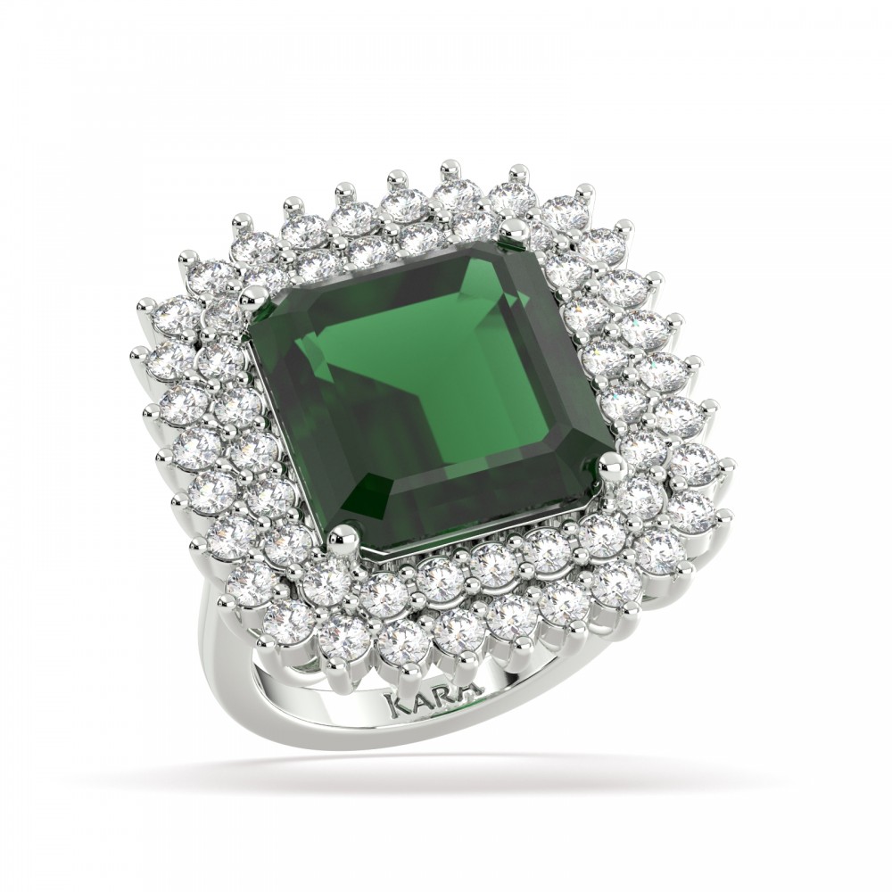 Ring with 10.01ct Center Emerald and 1.34ct Round Diamonds on the sides