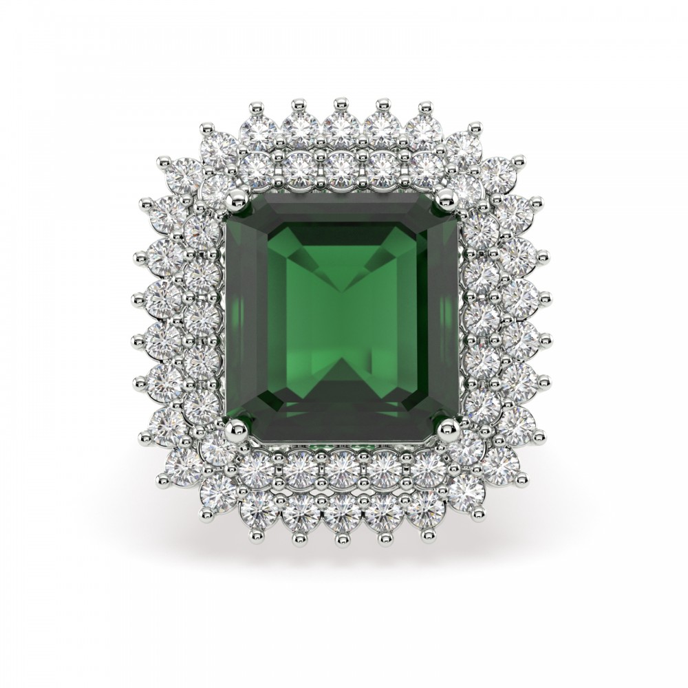 Ring with 10.01ct Center Emerald and 1.34ct Round Diamonds on the sides