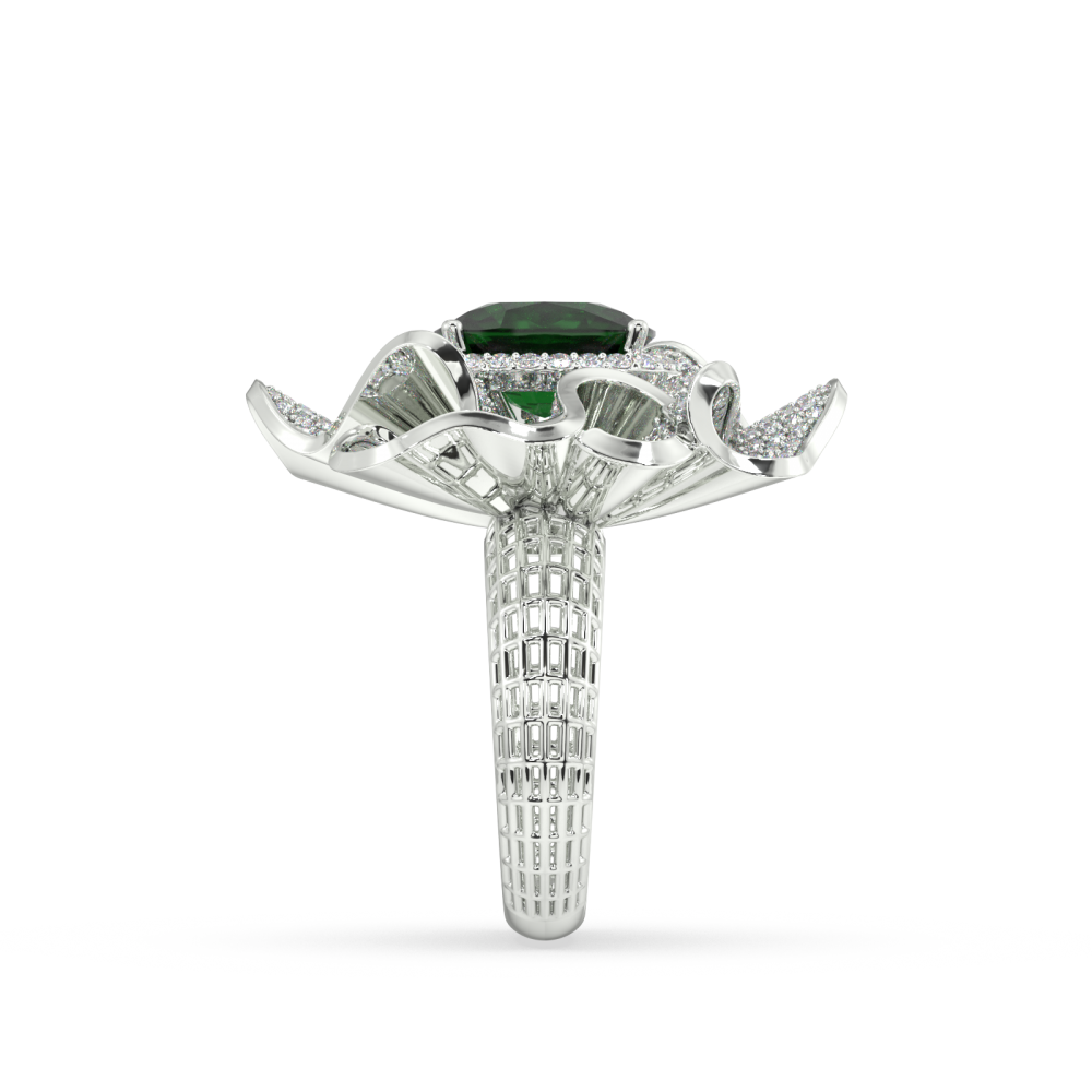 Ring with 6.20ct Center Emerald and 0.41ct Side Diamonds
