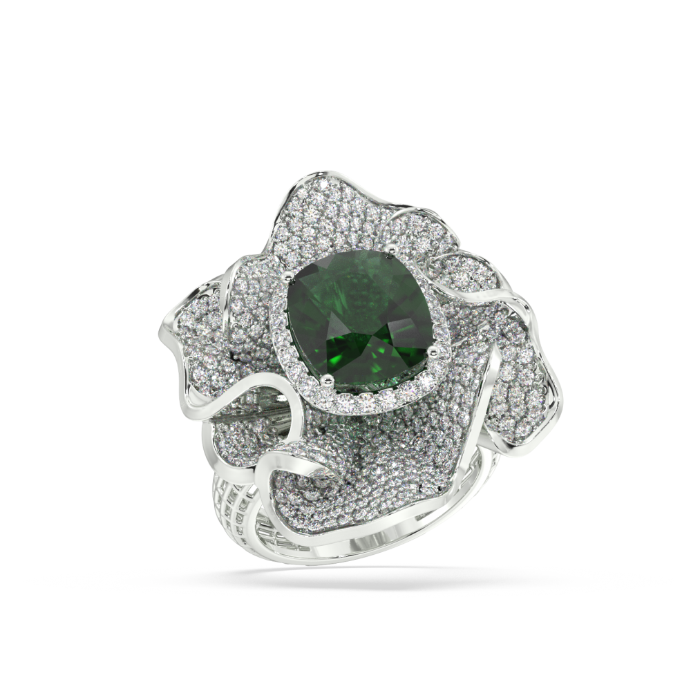Ring with 6.20ct Center Emerald and 0.41ct Side Diamonds
