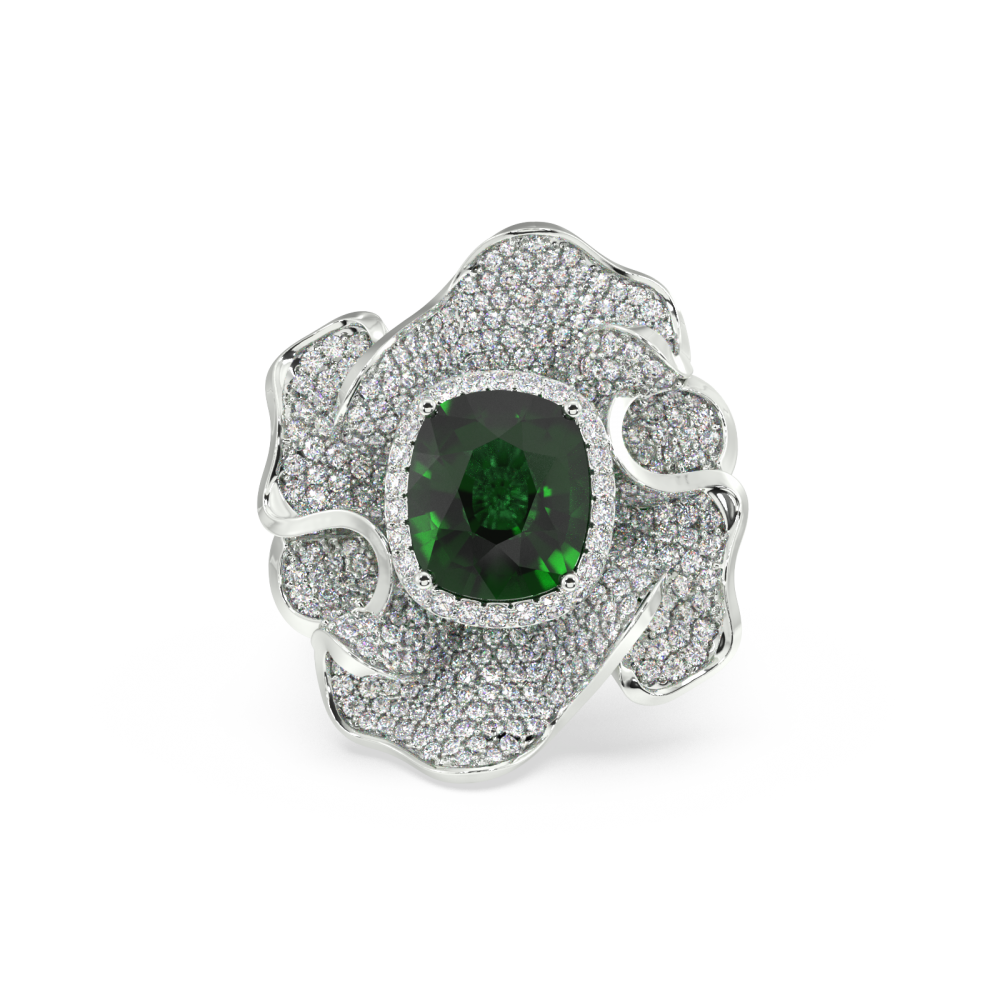 Ring with 6.20ct Center Emerald and 0.41ct Side Diamonds