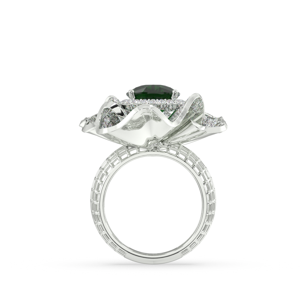 Ring with 6.20ct Center Emerald and 0.41ct Side Diamonds