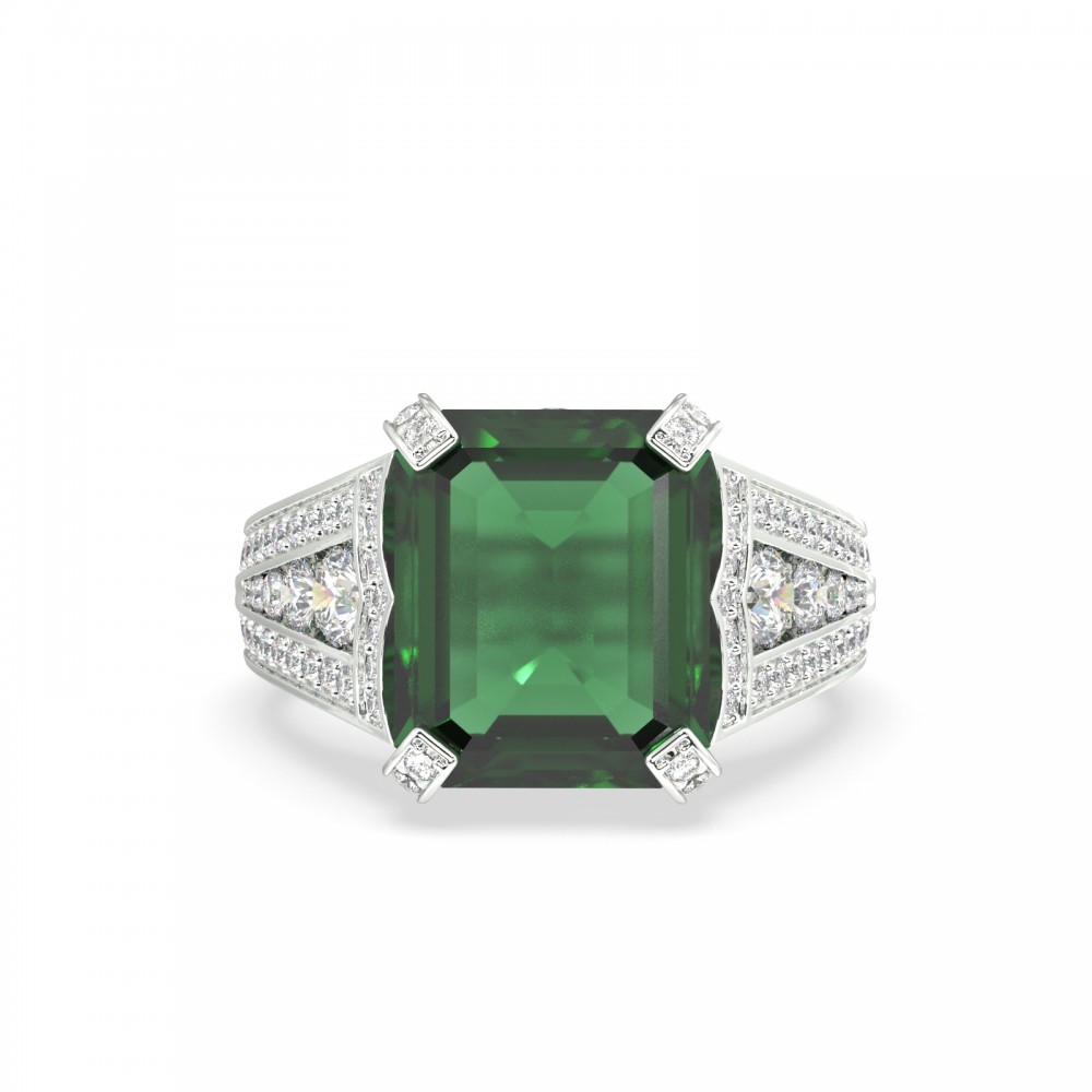 Ring with 6.95ct center emerald and 1.94ct side diamonds