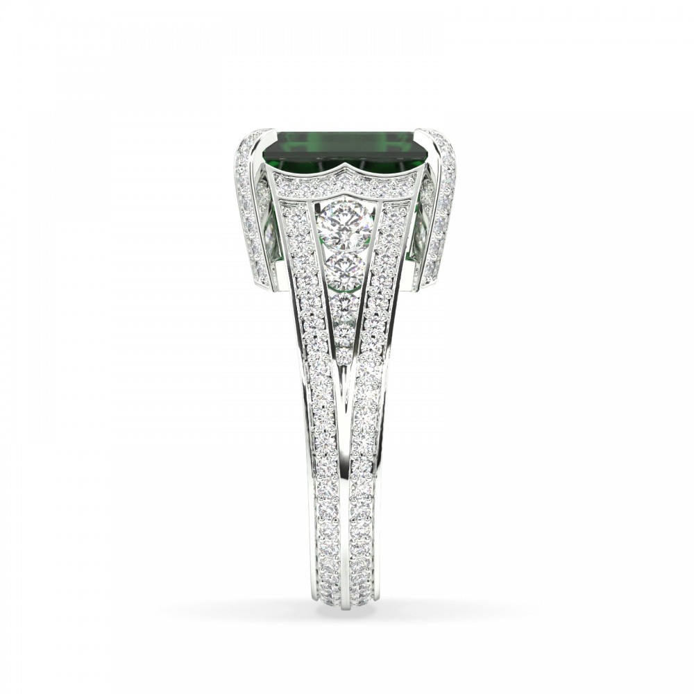 Ring with 6.95ct center emerald and 1.94ct side diamonds