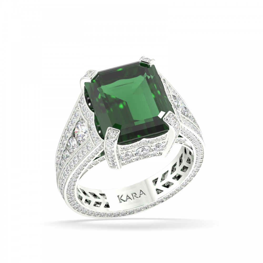 Ring with 6.95ct center emerald and 1.94ct side diamonds