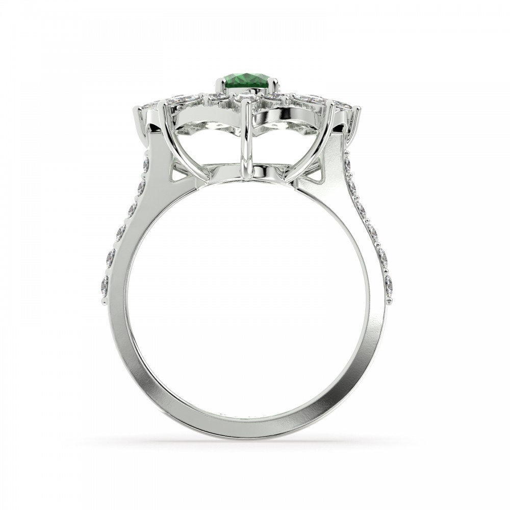 Ring with 0.56ct Center Cut Oval Cut Emerald, 0.52ct Marquise Cut Diamonds and 0.60ct Round Diamonds