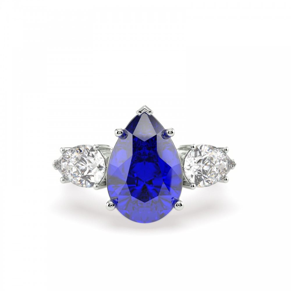 Ring with 5.35ct Central Pear Cut Tanzanite and 1.00ct Pear Cut Diamonds