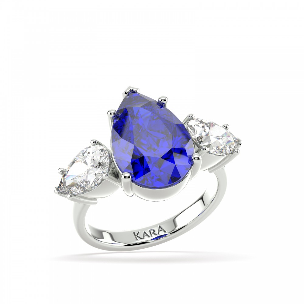 Ring with 5.35ct Central Pear Cut Tanzanite and 1.00ct Pear Cut Diamonds