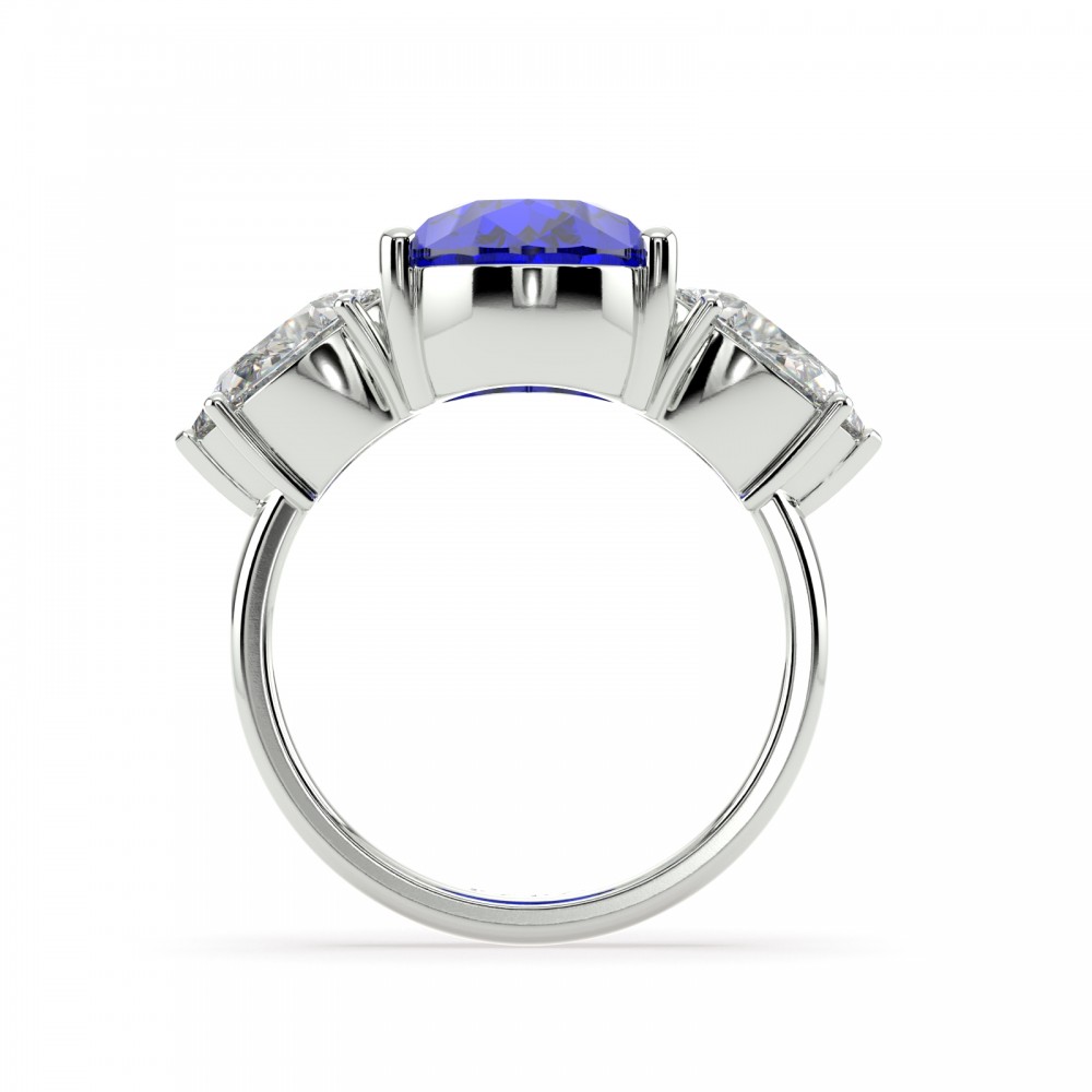 Ring with 5.35ct Central Pear Cut Tanzanite and 1.00ct Pear Cut Diamonds