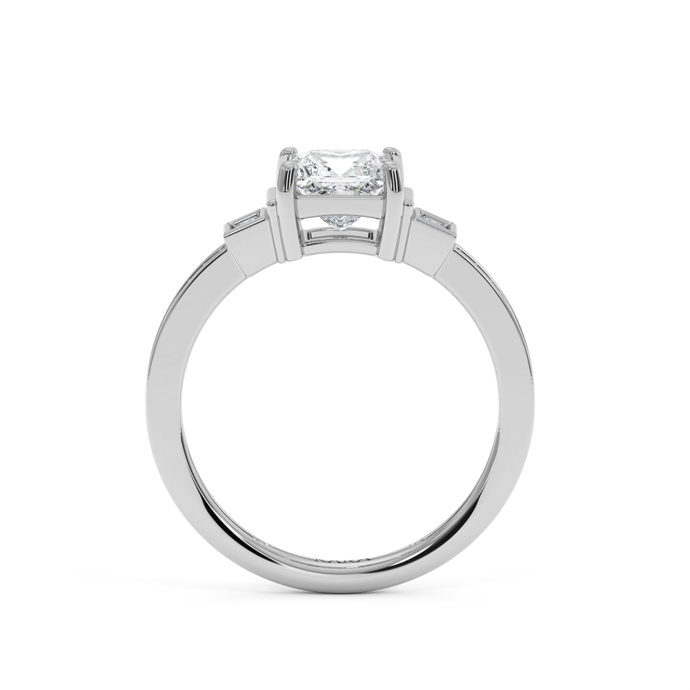 Ring with a 0.99ct Princess Cut Center Diamond, 0.06ct Baget Diamonds and 0.07ct Round Diamonds
