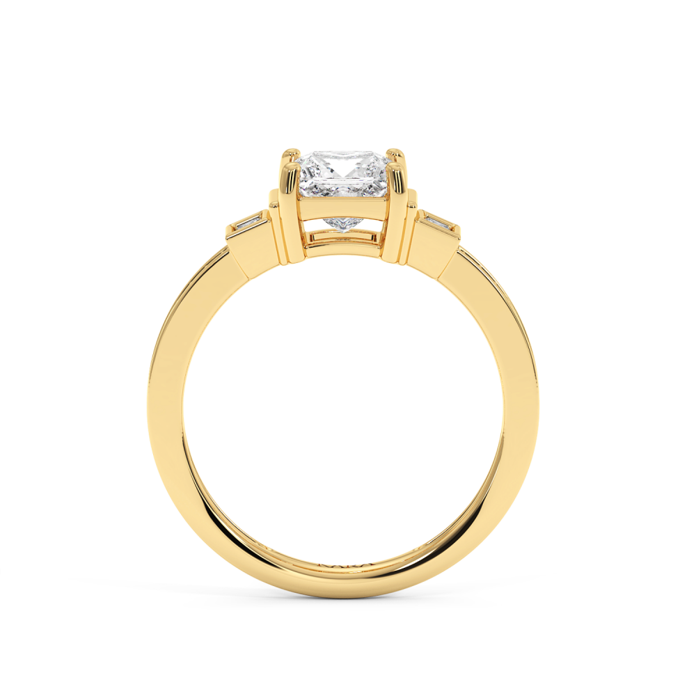 Ring with a 0.99ct Princess Cut Center Diamond, 0.06ct Baget Diamonds and 0.07ct Round Diamonds