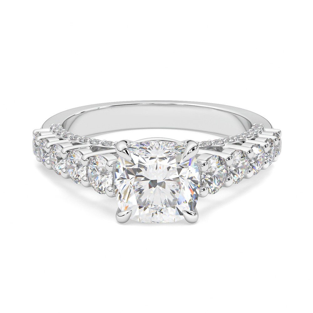 Engagement ring with 2.01 ct Cushion center diamond and 1.10 ct side diamonds