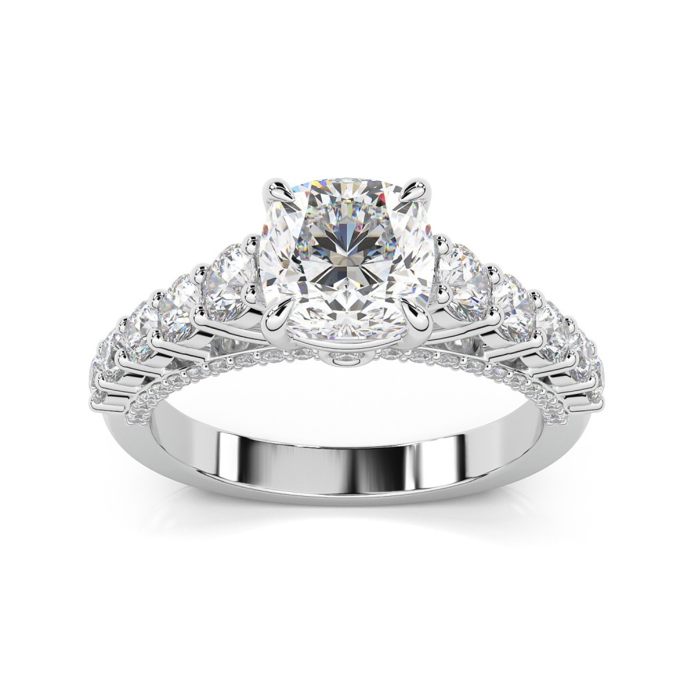 Engagement ring with 2.01 ct Cushion center diamond and 1.10 ct side diamonds